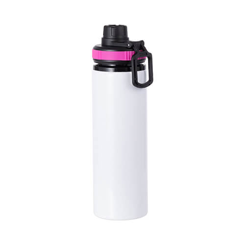 Witte aluminium waterfles van 850 ml met een schroefdop met een roze inzetstuk voor sublimatie