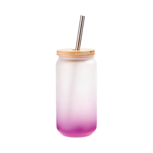 A 550 ml frosted glass with a straw and a bamboo lid for sublimation - purple gradient