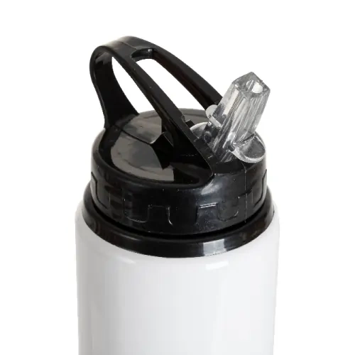 Aluminium fles met mondstuk 600 ml wit met zwarte dop en handvat voor sublimatie