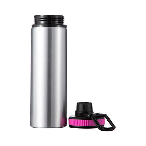 850 ml silver aluminum water bottle with a screw cap with a pink insert for sublimation
