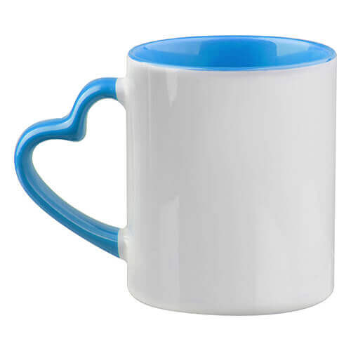 Mug Funny with heart-shaped handle - light blue