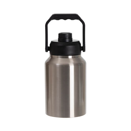 Bouteille de voyage en acier inoxydable de 2000 ml avec poignée à sublimation - argent