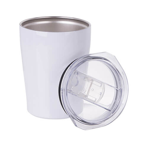 Metāla krūze 240 ml pienam ar vāku sublimācijai - balta