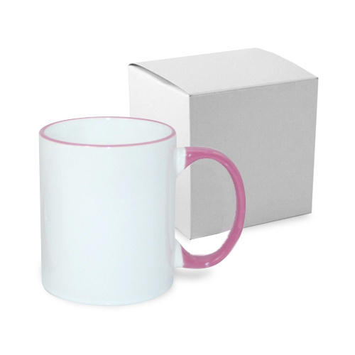 Mugg A + 330 ml med rosa handtag med kartong Sublimation Thermal Transfer