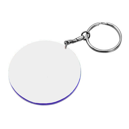 Porte-­clés en plastique rond Ø 47 mm blanc avec bord bleu Sublimation Transfert Thermique