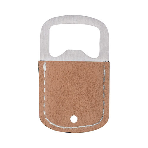 Flaskeåbner 3,2 x 5,2 cm i stål og læder til sublimering - brun