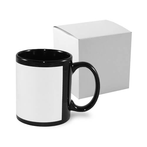 Mug 330 ml noir avec patch blanc avec boîte Sublimation Transfert Thermique