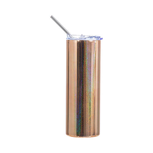 600 ml mugg med sugrör för sublimering - metalliskt guld med glitter