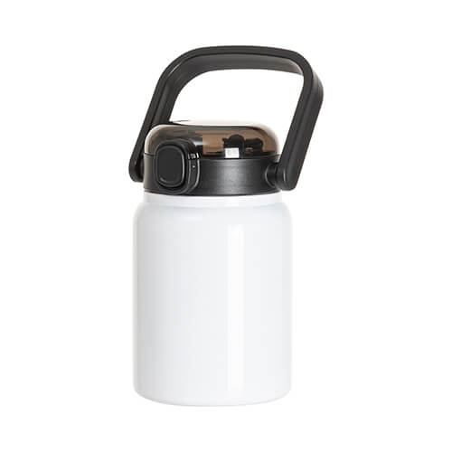 Bouteille de voyage en acier inoxydable 750ml avec poignée en sublimation - blanc