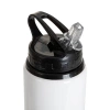 Sticlă din aluminiu cu gura 600 ml alb cu capac negru și mâner pentru sublimare