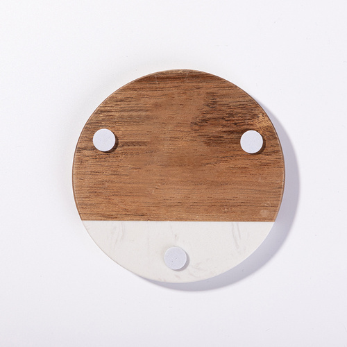 Set van 4 ronde mokkenonderzetters van marmer en hout om te graveren