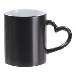 Mug magique semi-mat noir avec anse en forme de coeur pour sublimation