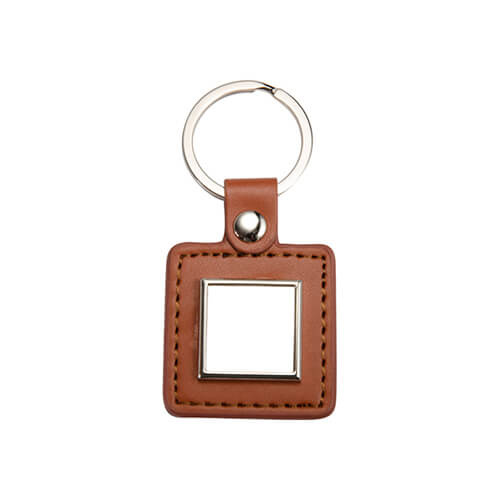 Leather and metal pendant for sublimation - square - brown