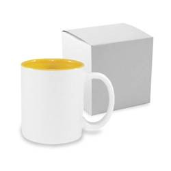 Taza ECO 330 ml con interior amarillo dorado con caja Transferencia Térmica por Sublimación