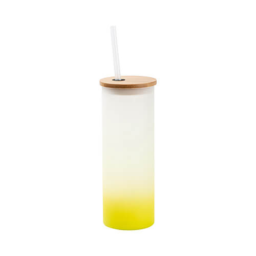 Cană mată de 500 ml cu capac din bambus și pai pentru sublimare - gradient de lime