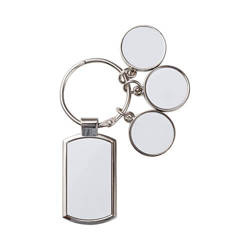 A metal key ring with three sublimation rings