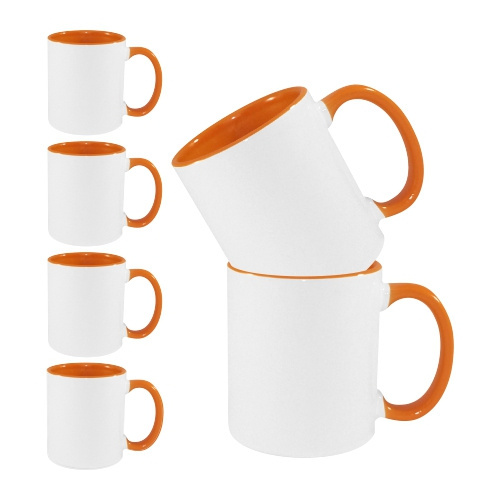Sæt med 6 330 ml A+ krus med orange interiør og øje til sublimering