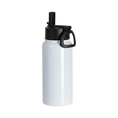 750 ml water bottle with a wide mouthpiece and a foldable sublimation handle - white