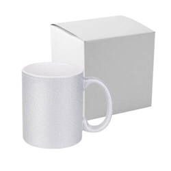 Taza con purpurina 330 ml para impresión por sublimación con estuche - plateado