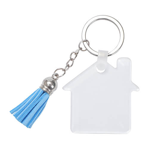 Acryl sleutelhanger voor sublimatie - huisje met blauwe kwastjes