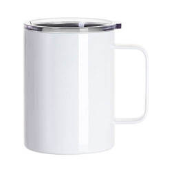 Taza de acero inoxidable de 400 ml con asa y tapa para sublimación - blanca