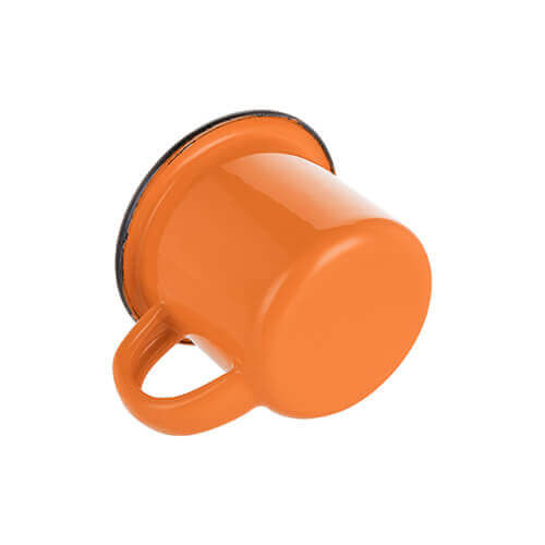 100 ml enamelled mug orange with black edge lining for thermo-transfer printing