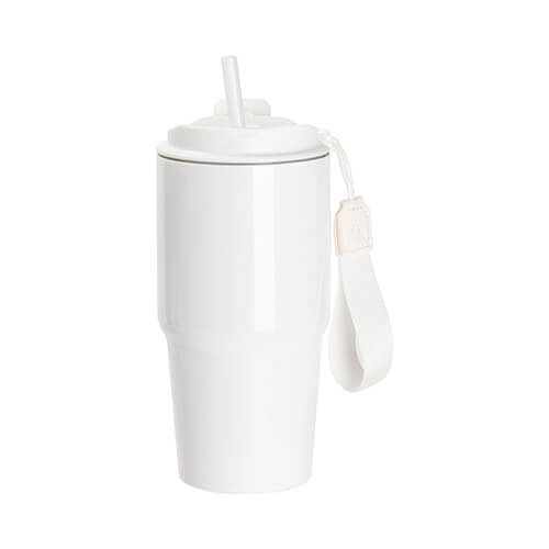 Cană de 600 ml cu tăieturi duble și capac cu mâner pentru sublimare - alb