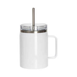 Taza de vino 900 ml con tapa impermeable y pajita para sublimación - blanco