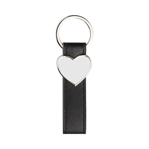 Lederen en metalen sleutelhanger voor sublimatie - hart - zwart