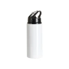 Sticlă din aluminiu cu gura 600 ml alb cu capac negru și mâner pentru sublimare