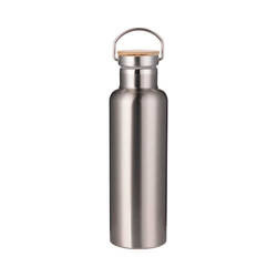 Termos din oțel inoxidabil 750 ml cu capac din bambus pentru sublimare - argintiu