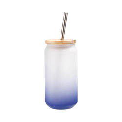 A 550 ml frosted glass with a straw and a bamboo lid for sublimation - navy blue gradient