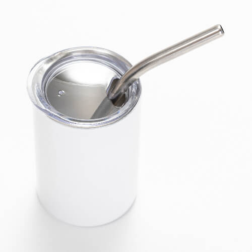 100 ml nerūsējošā tērauda krūze ar vāciņu un salmiņu sublimācijai - balta