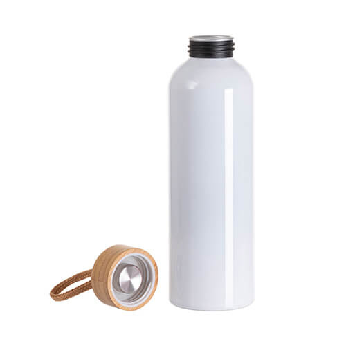 Vandflaske i aluminium 600 ml med bambuslåg til sublimering - hvid