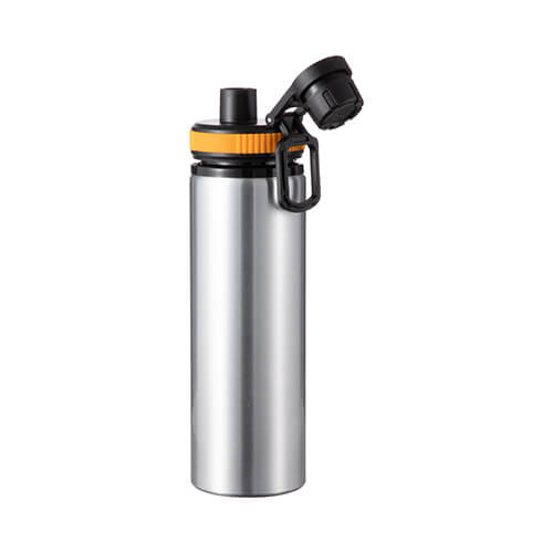 850 ml silver aluminum water bottle with a screw cap with a orange insert for sublimation