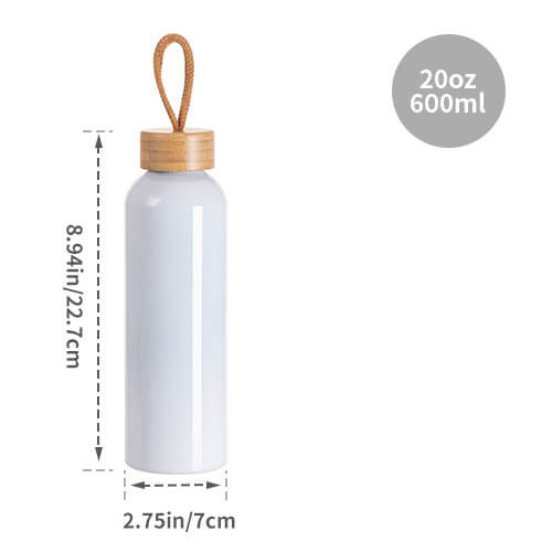 Alumiininen vesipullo 600ml bambukannella sublimaatiota varten - valkoinen