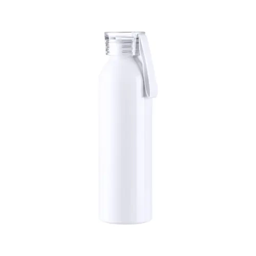 Bouteille de sport en aluminium 650 ml blanc avec bouchon transparent et bande de sublimation
