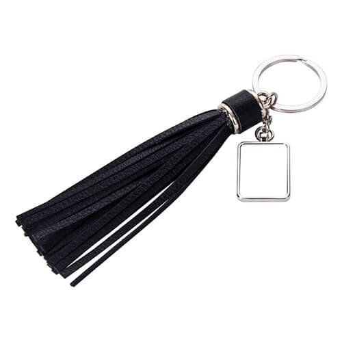 Rectangular key ring with long fringes - black for sublimation