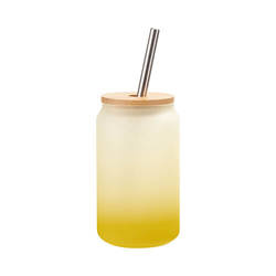 400 ml himmeä lasi oljella ja bambukannella sublimaatiota varten - keltainen kaltevuusasteikko
