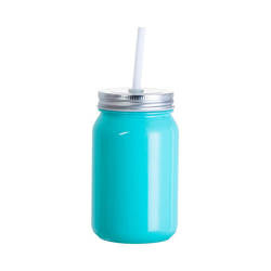 Cană de sticlă Mason Jar Full Color 450 ml fără mâner pentru sublimare - turcoaz