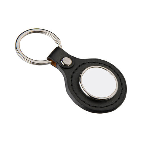 Porte-clés cuir métal pour sublimation - cercle - noir