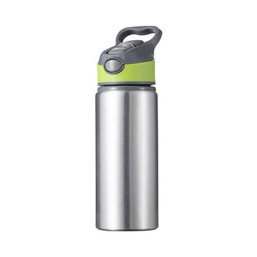 Gourde en aluminium 650 ml argent avec un bouchon à vis avec un insert vert pour la sublimation