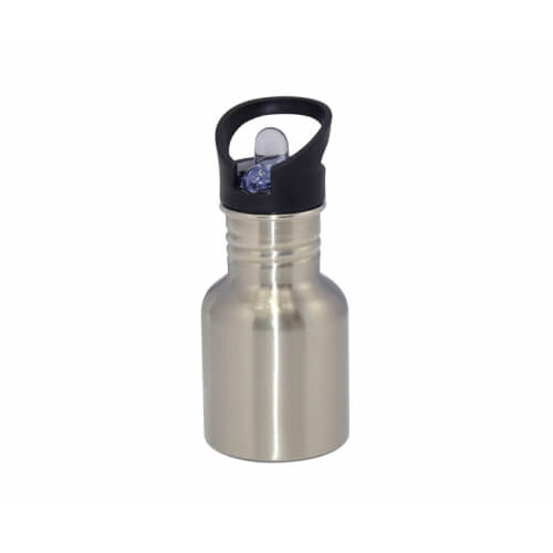 Sudraba velosipēda pudele ar iemuti un salmiņu 400 ml Sublimācijas termiskā pārnese