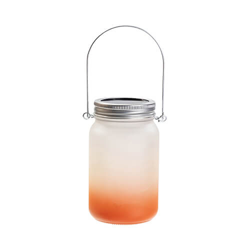 Lantaarn 450 ml met metalen handvat - oranje kleurverloop