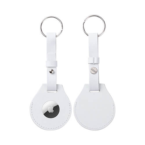 Leather key ring with belt / AirTag case for sublimation - white