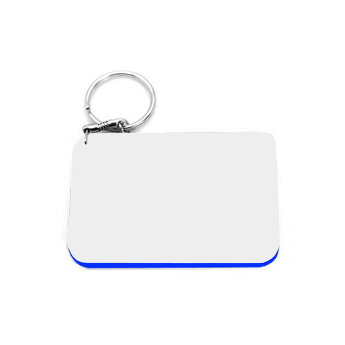 Plastic sleutelhanger rechthoekig 80 x 55 mm wit met blauwe rand Sublimatie thermische overdracht