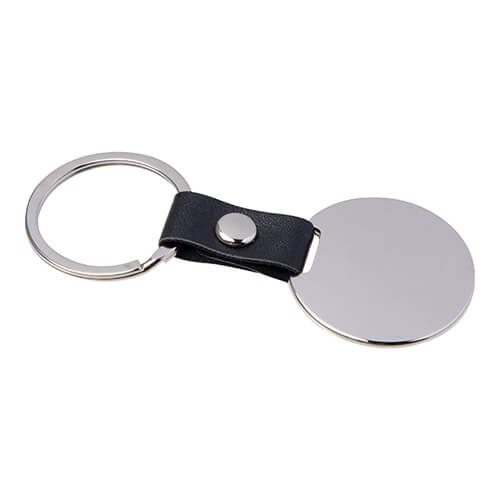 A metal keychain for sublimation keys - a circle on a black strap