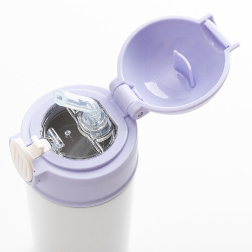 Bidon - sticlă de 360 ml pentru copii pentru sublimare - alb cu capac violet