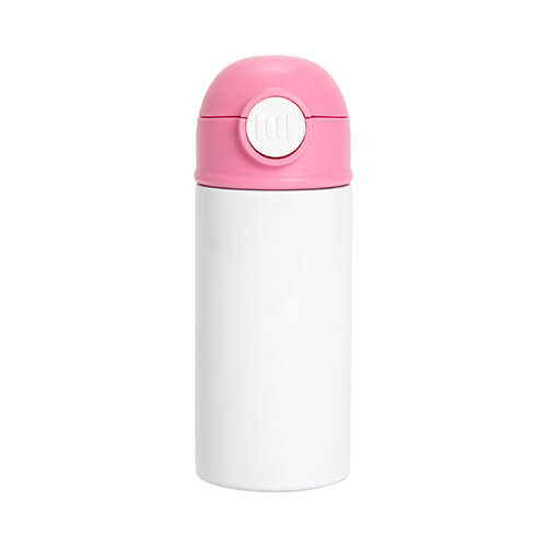 Bidon - 360 ml pudel lastele sublimatsiooni jaoks - valge, roosa korgiga