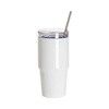Stainless steel 600 ml travel mug with lid and straw for sublimation - white
